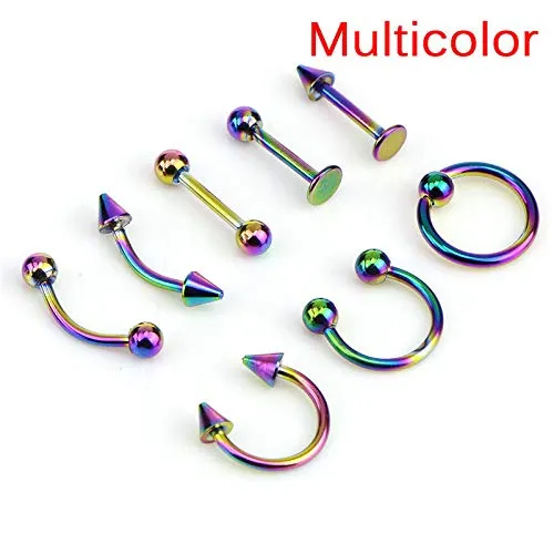 Yellow Chimes Body Piercing Jewelry for Unisex 8 pcs Set Helix Body Piercing Ear Eyebrow Nose Lip Stainless Steel Cartilage Body Jewelry for Women and Men.