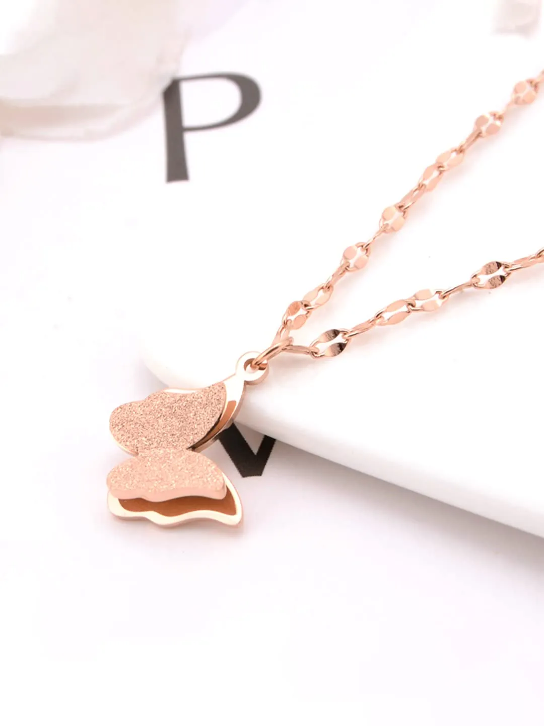 Yellow Chimes Butterfly Pendant for Women Statement Style Rose Gold Plated Butterfly Charm Chain Pendant Necklace for Women and Girls.