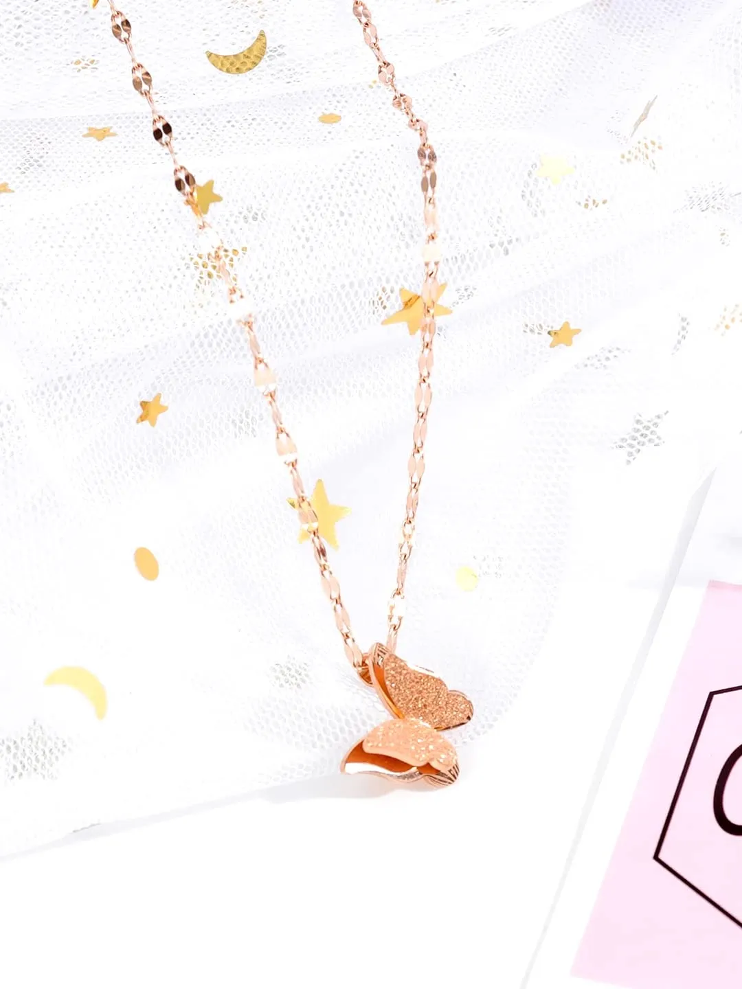 Yellow Chimes Butterfly Pendant for Women Statement Style Rose Gold Plated Butterfly Charm Chain Pendant Necklace for Women and Girls.