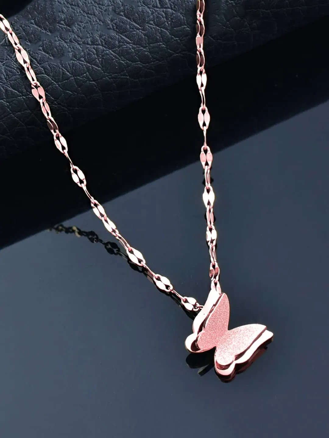 Yellow Chimes Butterfly Pendant for Women Statement Style Rose Gold Plated Butterfly Charm Chain Pendant Necklace for Women and Girls.