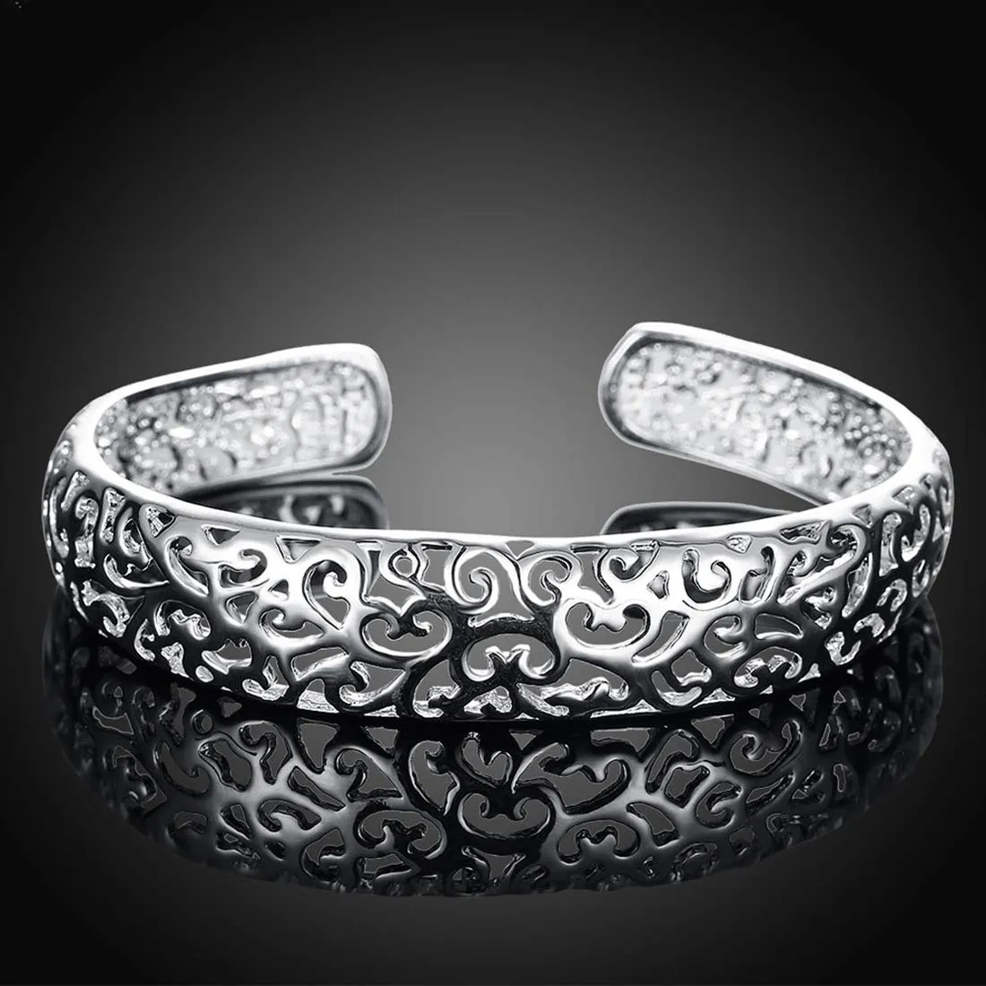 Yellow Chimes Crafted Hollow Cuff Silver Bracelet for Women and Girls.