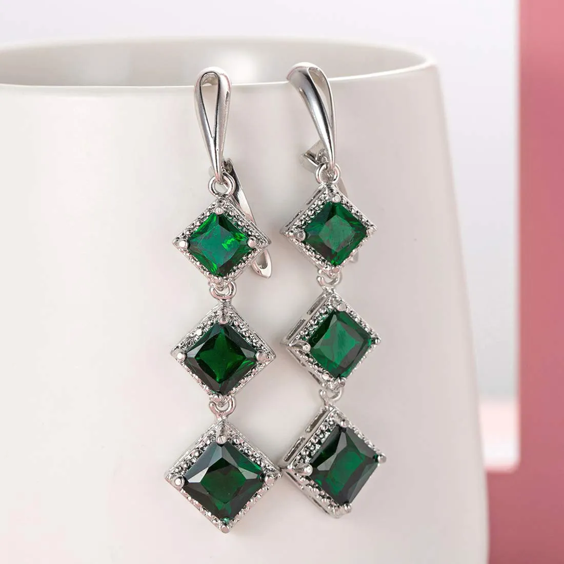 Yellow Chimes Crystal Earrings for Women Silver Plated Green Crystal Drop Danglers Earrings for Women and Girls