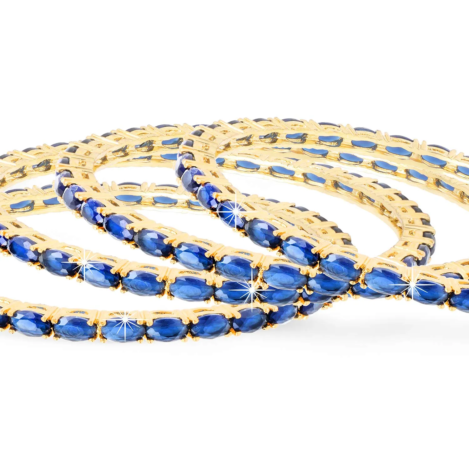 Yellow Chimes Elegant Sapphire Blue AD/American Diamond Studded 18k Gold Plated 4 PCs HandCrafted Bangles Set for Women & Girls (2.8)