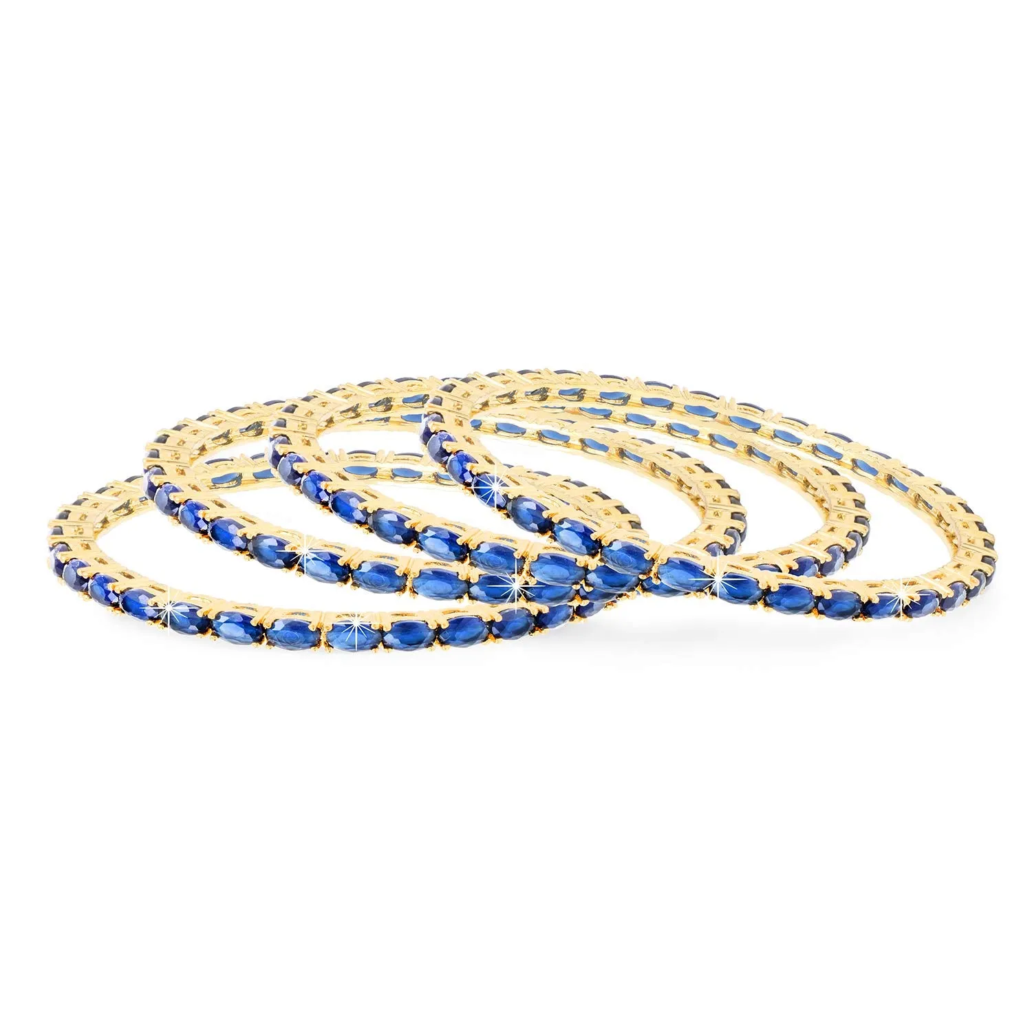 Yellow Chimes Elegant Sapphire Blue AD/American Diamond Studded 18k Gold Plated 4 PCs HandCrafted Bangles Set for Women & Girls (2.8)