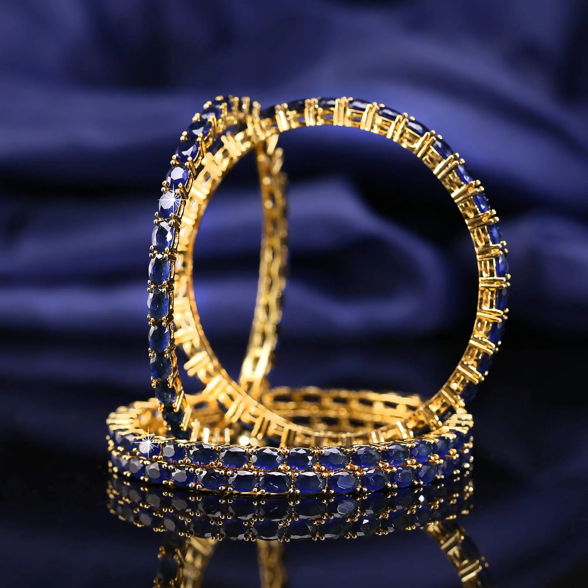 Yellow Chimes Elegant Sapphire Blue AD/American Diamond Studded 18k Gold Plated 4 PCs HandCrafted Bangles Set for Women & Girls (2.8)