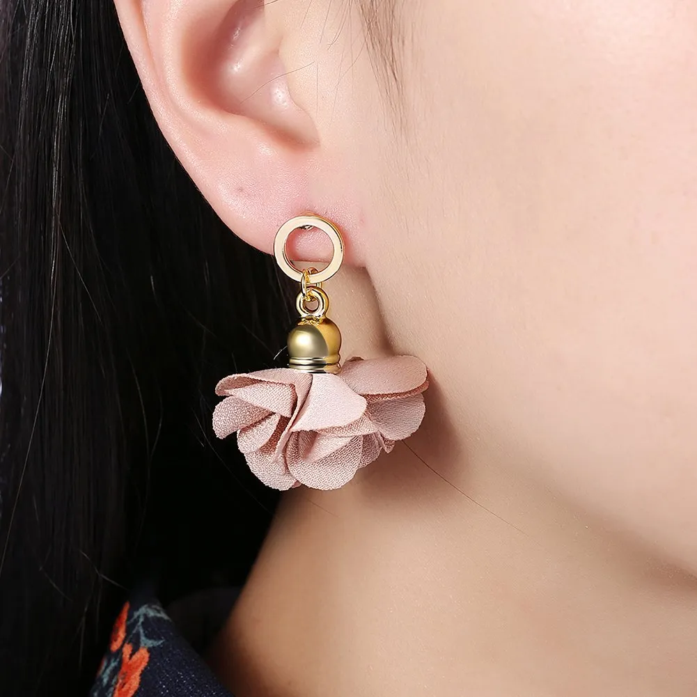 Yellow Chimes Fancy Rose Earrings for Girls and Women (Red-Peach)