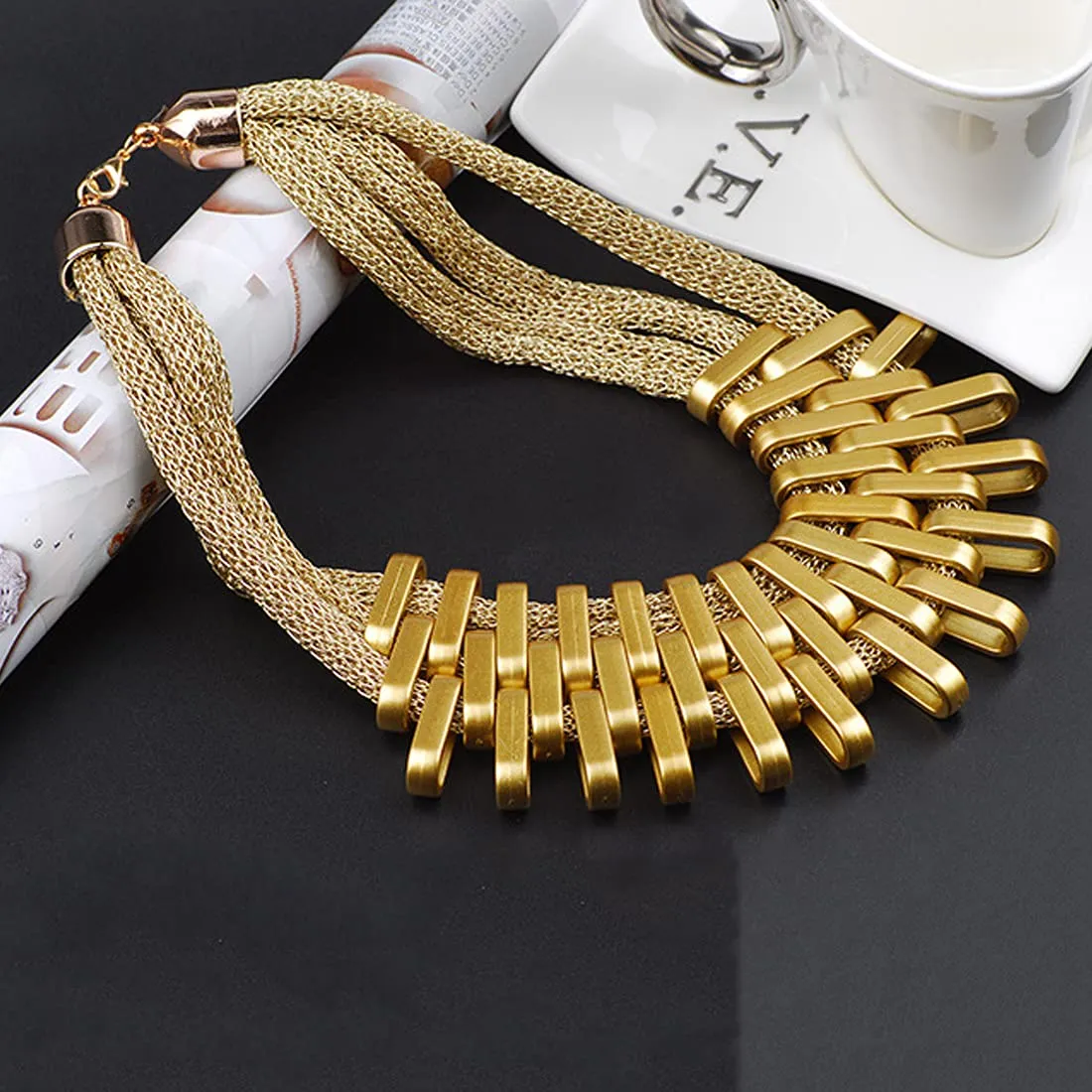 Yellow Chimes Latest Fashion Gold Plated Multilayer Thick Design Choker Necklace for Women and Girls, Medium