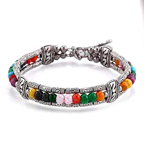 Yellow Chimes Latest Fashion Tibetan Beads Vintage Gypsy Feather Silver Plated Bracelet Foe Women and Girls