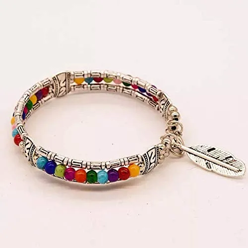 Yellow Chimes Latest Fashion Tibetan Beads Vintage Gypsy Feather Silver Plated Bracelet Foe Women and Girls