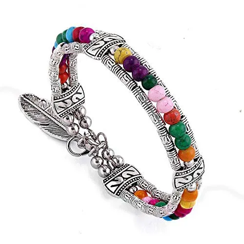 Yellow Chimes Latest Fashion Tibetan Beads Vintage Gypsy Feather Silver Plated Bracelet Foe Women and Girls