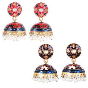 Yellow Chimes Meenakari Earrings for women Meenakari Handcrafted Jaipur Rajasthani Style Traditional Gold Plated Jhumka/Jhumki Earrings for Women and Girls. (ME 5)