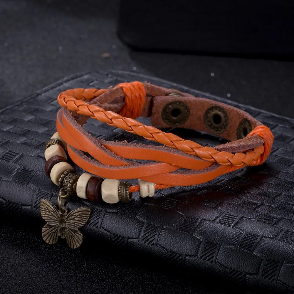 Yellow Chimes Moxie Collection Butterfly Charm Casual Leather Wraps Bracelet for Girls and Women