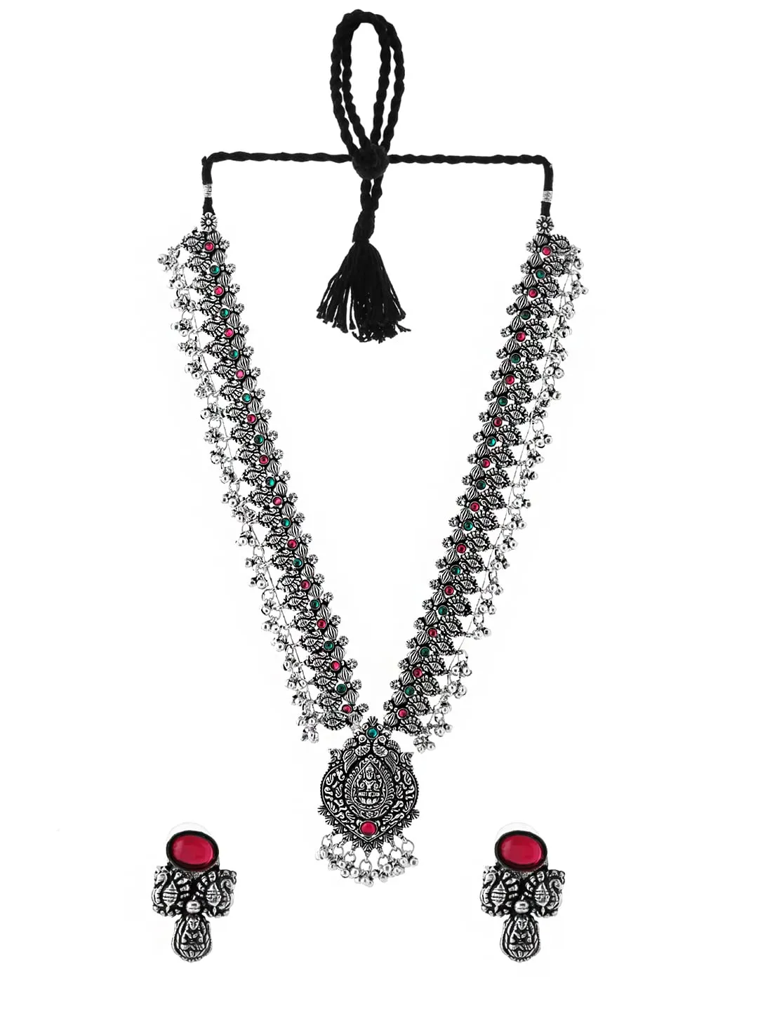 Yellow Chimes Oxidised Jewellery Set for Women Authentic Kolhapuri Work Handmade Silver Long Jewellery Set Oxidized Necklace Sets for Women and Girls