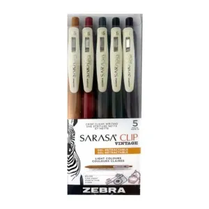 Zebra Sarasa Clip Vintage Retractable Gel Pen 5pk, Light Colours